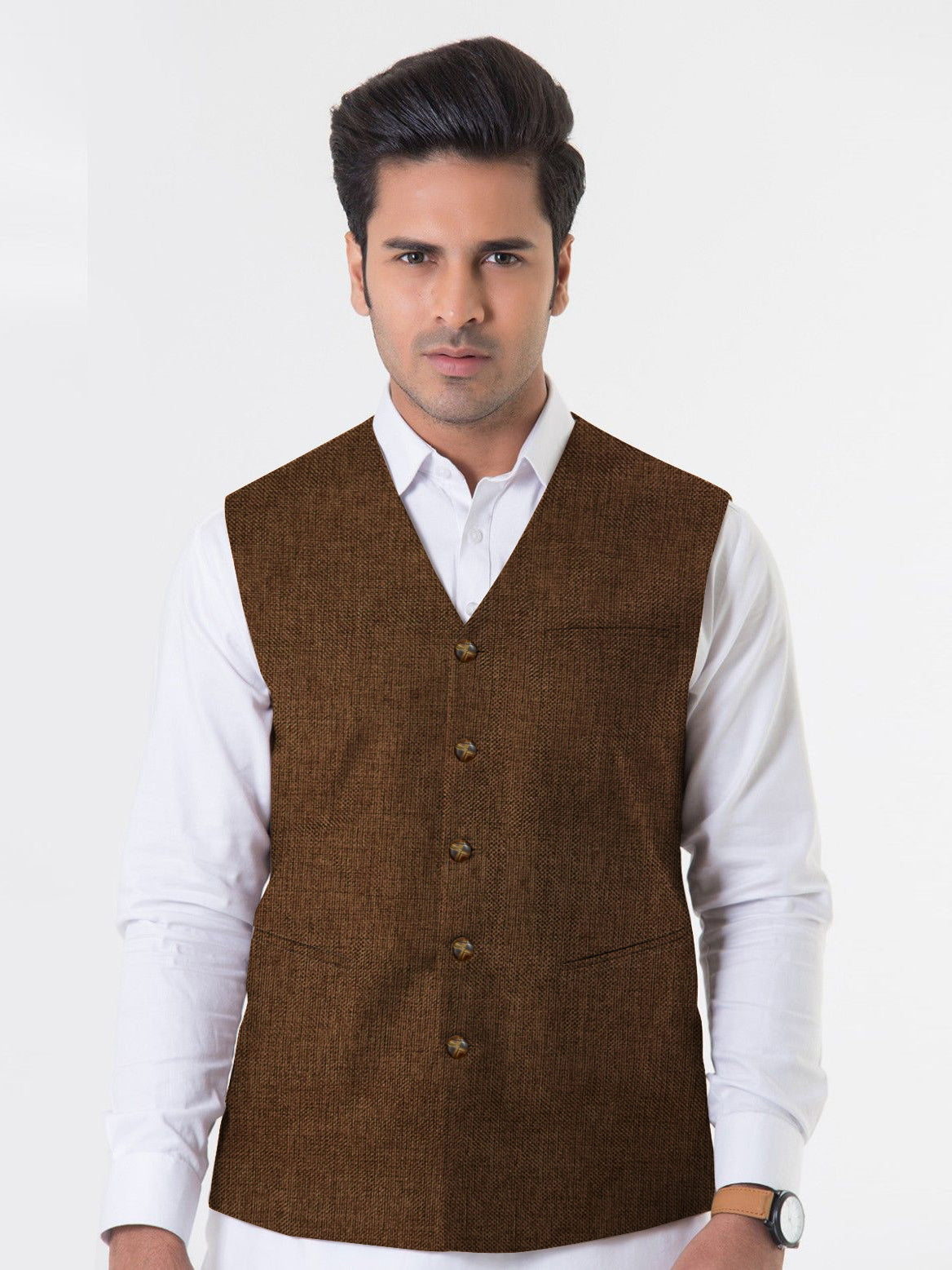 Crown Premium Quality Stylish Waistcoat For Men-Dark Brown-BR312