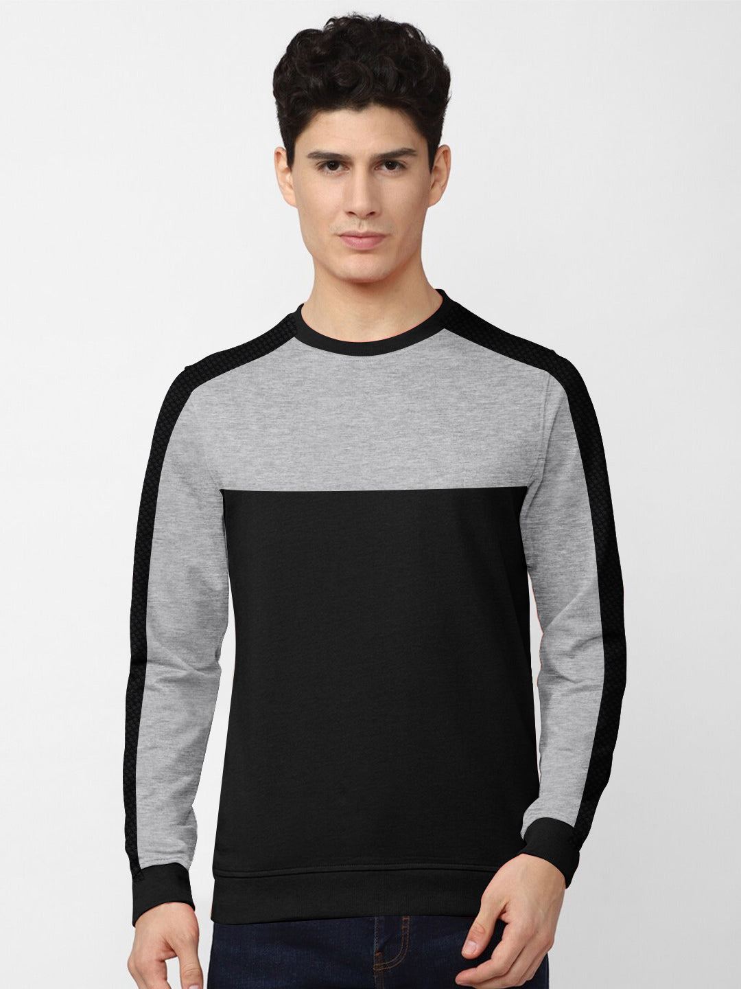 Louis Vicaci Fleece Sweatshirt For Men-Black with Gey Melange-BR833