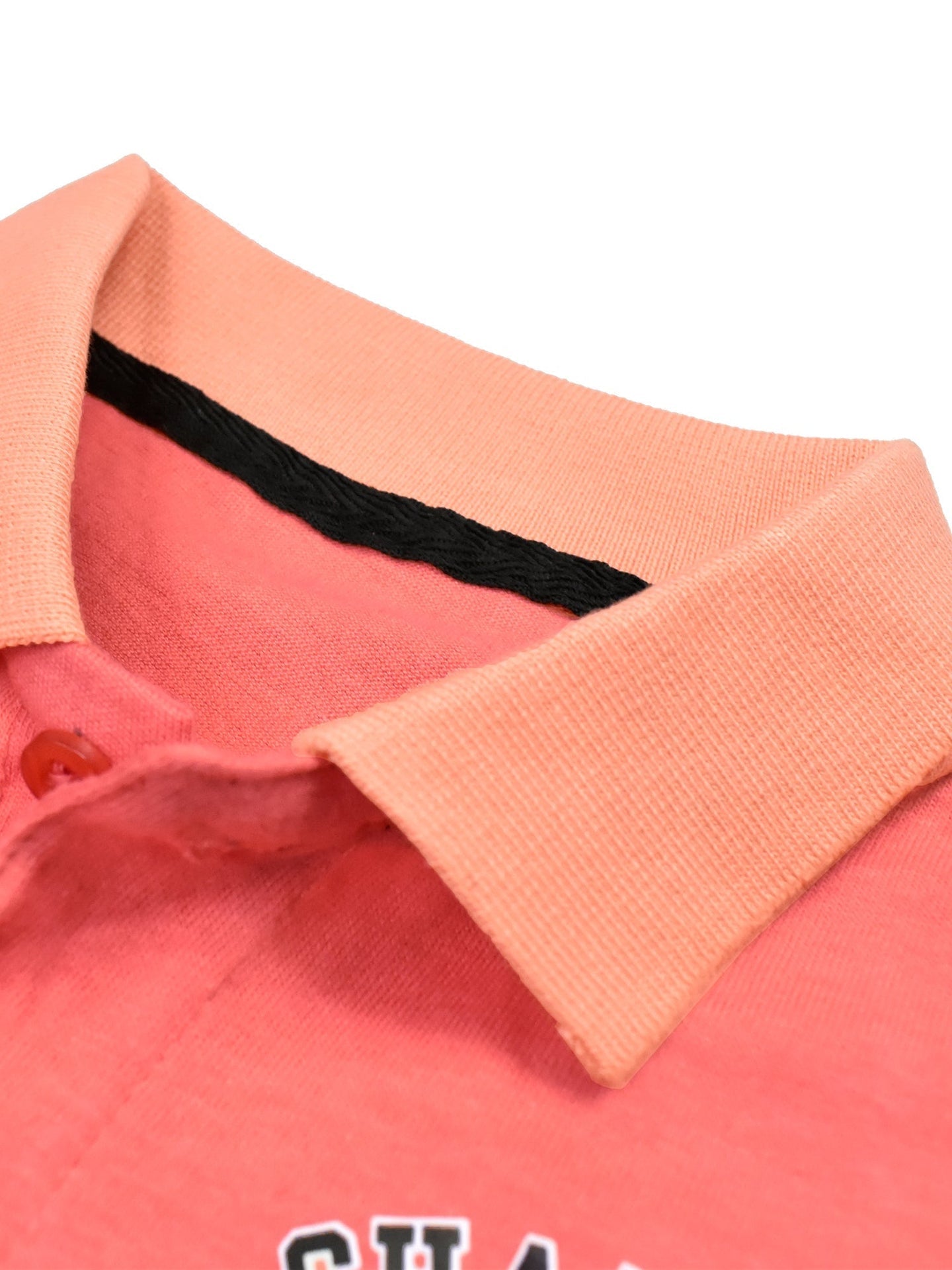 Champion Single Jersey Polo Shirt For Kids-Coral Pink & Black Panels-SP1685/RT2406