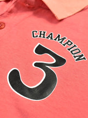 Champion Single Jersey Polo Shirt For Kids-Coral Pink & Black Panels-SP1685/RT2406