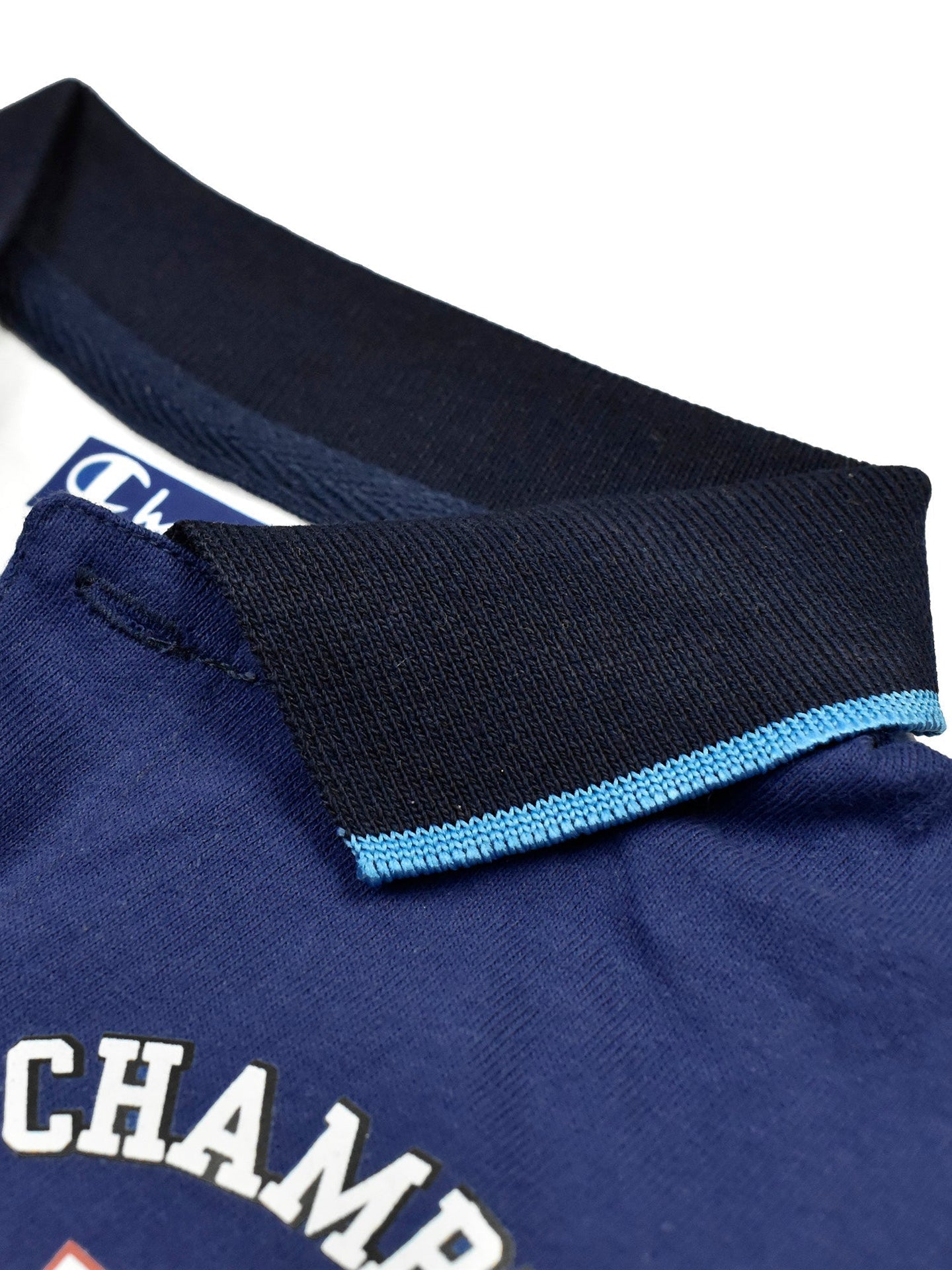 Champion Single Jersey Polo Shirt For Kids-White with Blue & Navy Panels-SP1699/RT2409