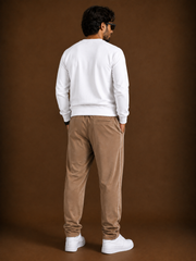 Stylish Regular Fit Both Season Trouser for men light brown with white stripes tr14