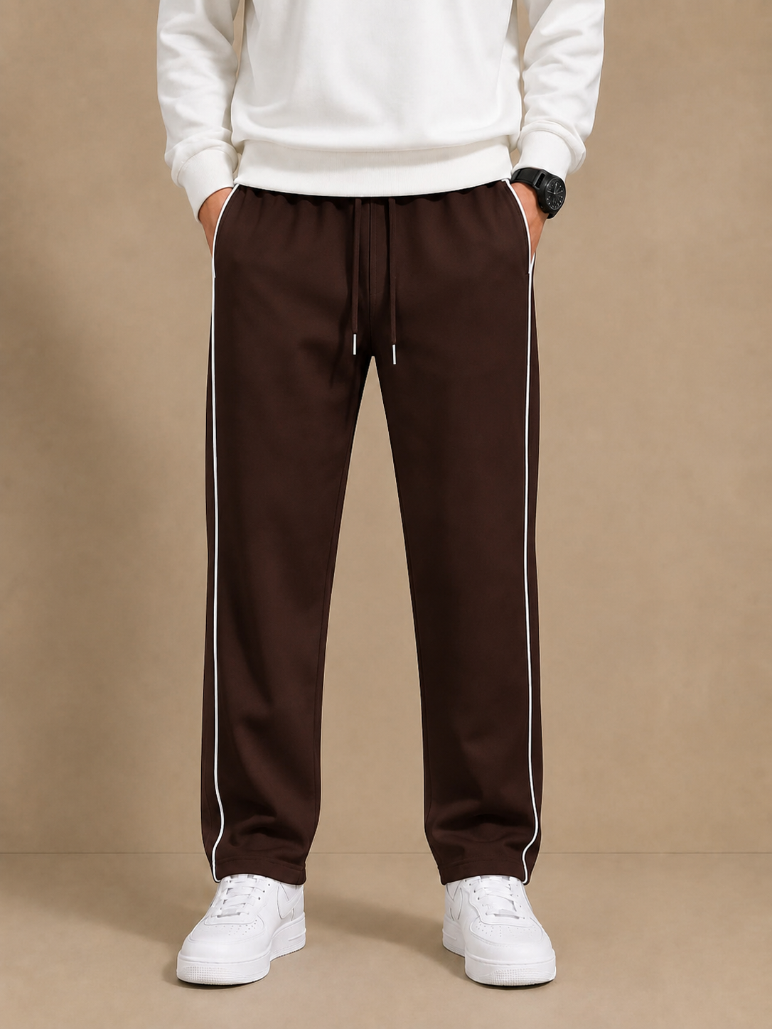Stylish Regular Fit Both Season Trouser For Men Dark brown with white stripes tr2
