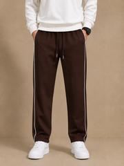Stylish Regular Fit Both Season Trouser For Men Dark brown with white stripes tr2