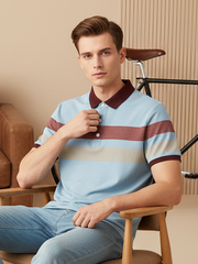 NXT Summer Polo Shirt For Men-Blue Melange with Maroon & Grey Stripe-SP1453/RT2341