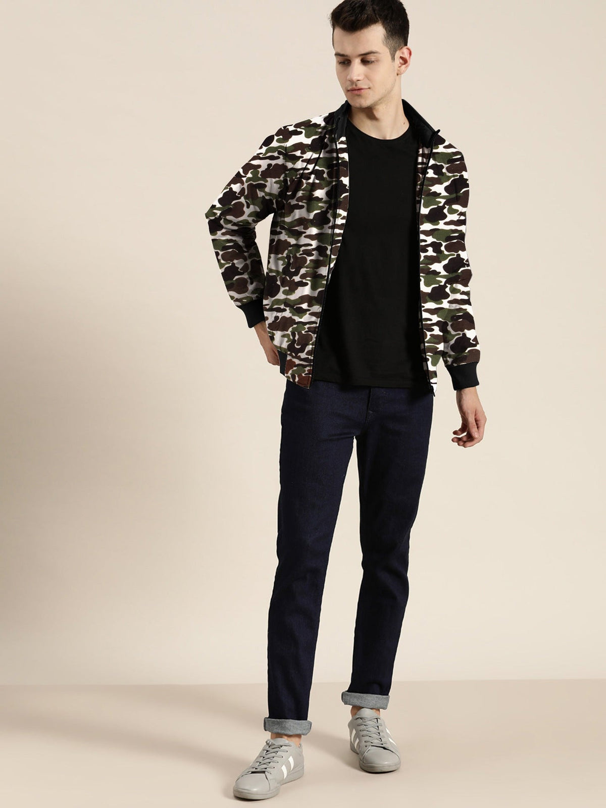 Louis Vicaci Fur Zipper Mock Neck Jacket For Men-Camouflage-RT2107