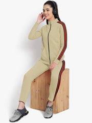 Louis Vicaci Fleece Zipper Tracksuit For Ladies-Clay With Black Stripe-RT1550