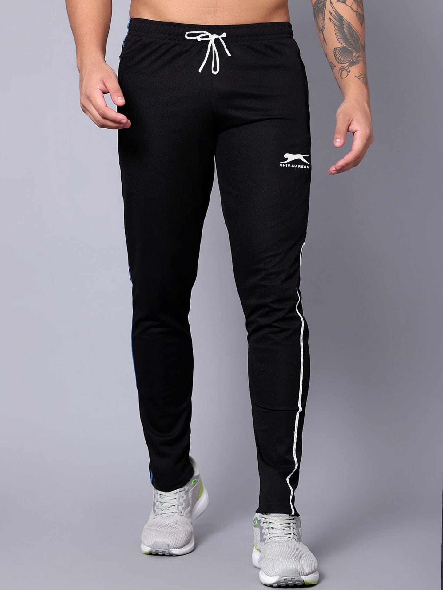 Slazenger Slim Fit Active Wear Trouser For Men-Black with White Piping-RT2513