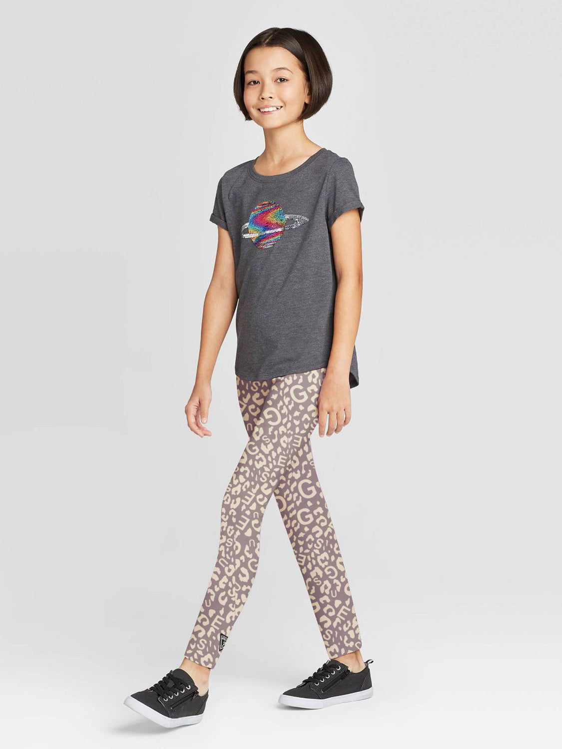 Guess Stylish Tights Leggings For Girls-Dark Tea Pink with Allover Print-RT2507