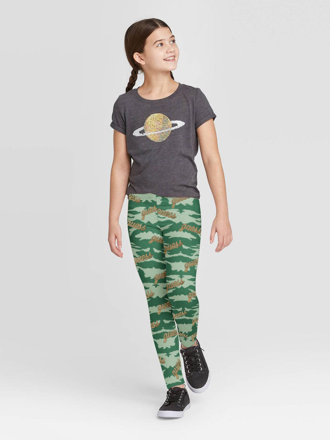 Guess Stylish Legging For Girls-Green Camouflage Allover Print-RT2508