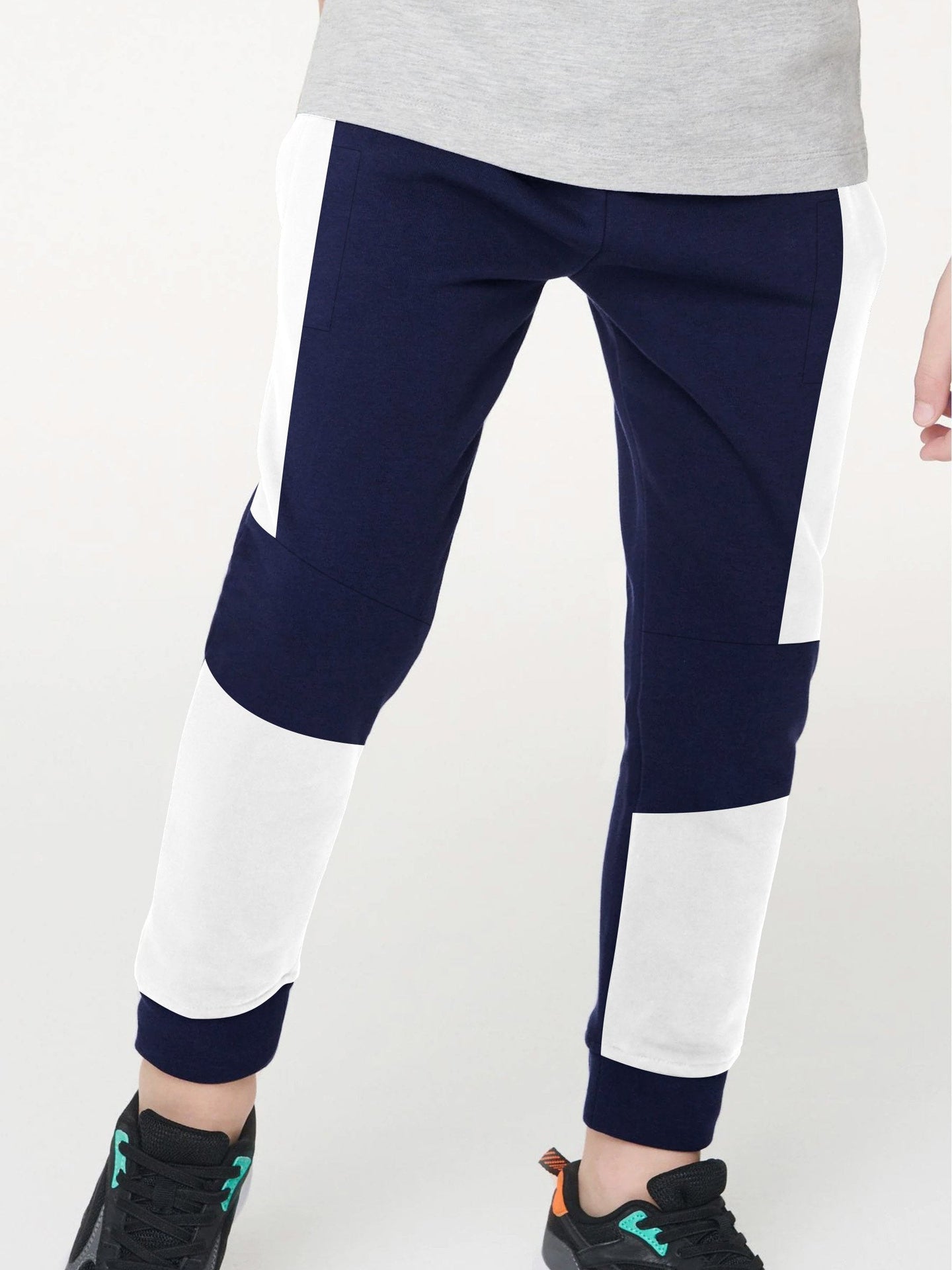 Y.F.K Fleece Jogger Trouser For Kids-Navy with White Panels-BR923