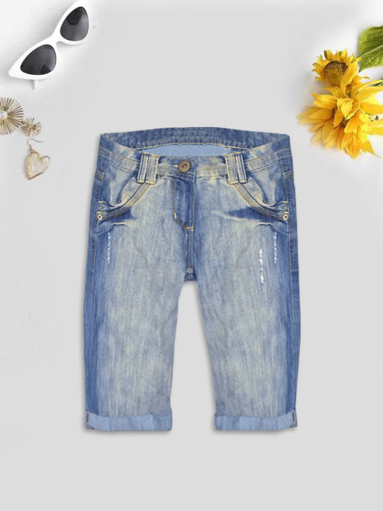 Falmer Denim Short For Ladies-Light Navy Blue Faded-SP2414
