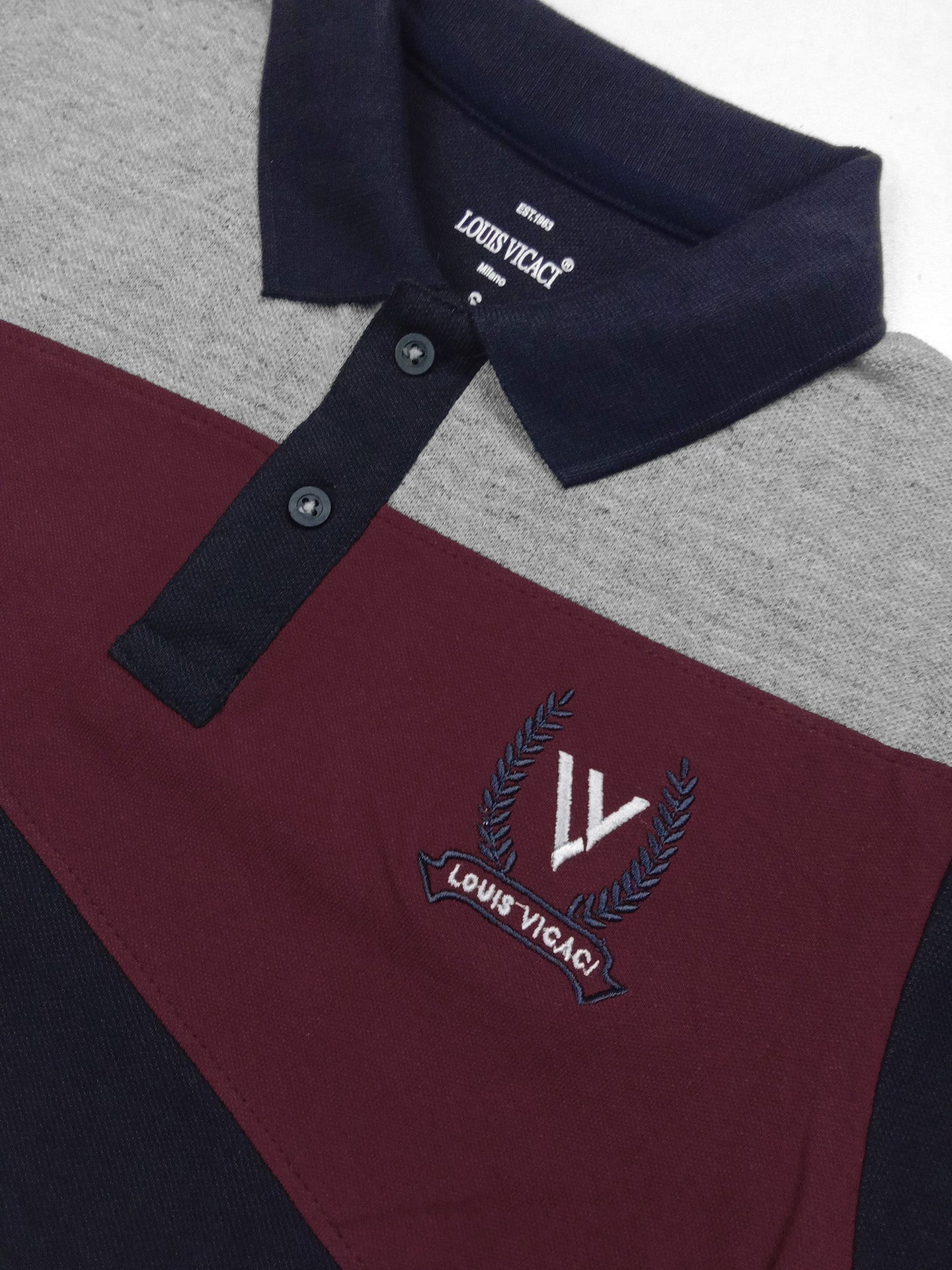LV Summer Polo Shirt For Men-Navy with Grey Melange & Maroon-SP1439/RT2327