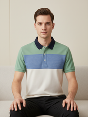 NXT Summer Polo Shirt For Men-Grey with Sky & Green Panel-BE689/BR12942