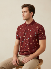 NXT Summer Single Jersey Polo Shirt For Men-Red with Allover Print-SP1625/RT2386