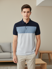 NXT Summer Polo Shirt For Men-Smoke Sky with Navy & Blue Stripe-BE705/BR12958