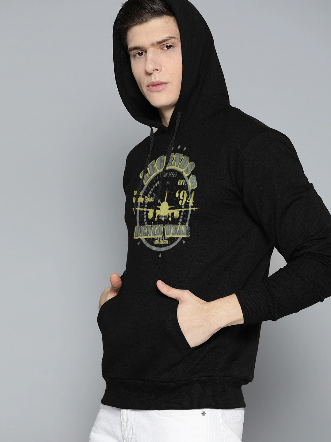 Next Fleece Pullover Hoodie For Men-Black-RT1086