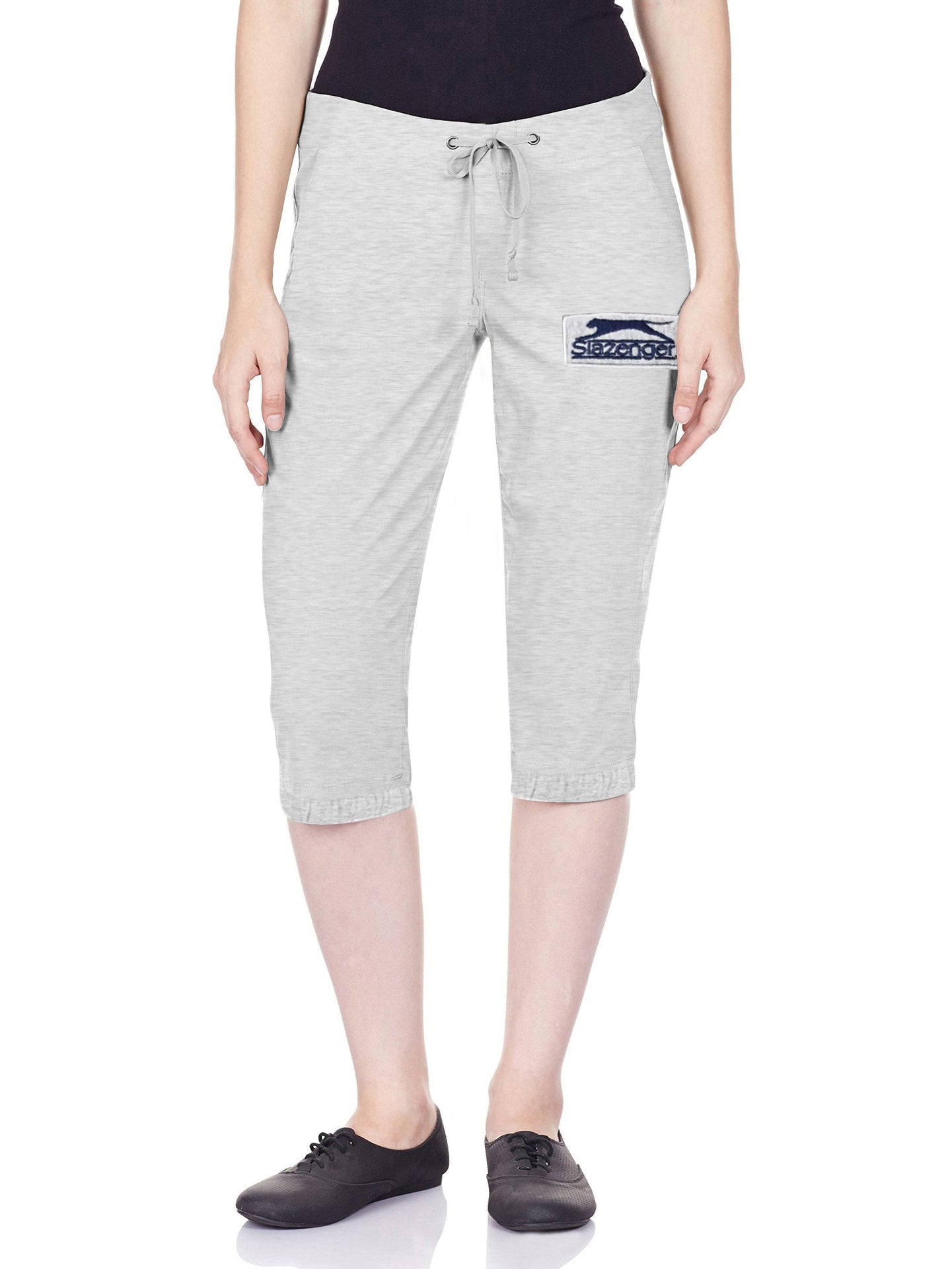 Slazenger Fleece Gathering Bottom Capri For Ladies-Grey Melange-SP768
