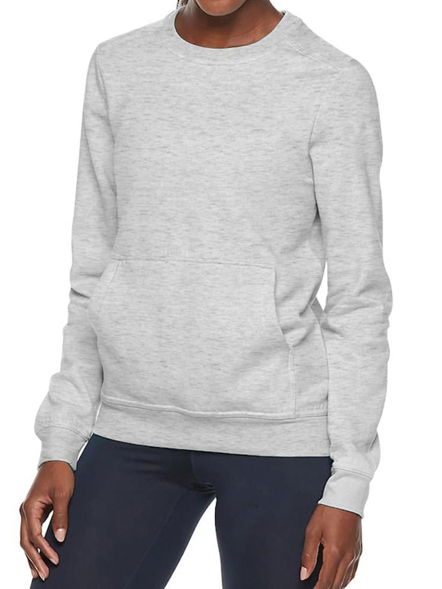 NK Fleece Cozy Classic Sweatshirt For Ladies-Grey Melange-RT896