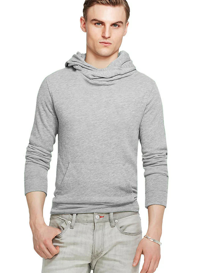NK Fleece Funnel Neck Pullover Hoodie For Men-Grey Melange-SP393