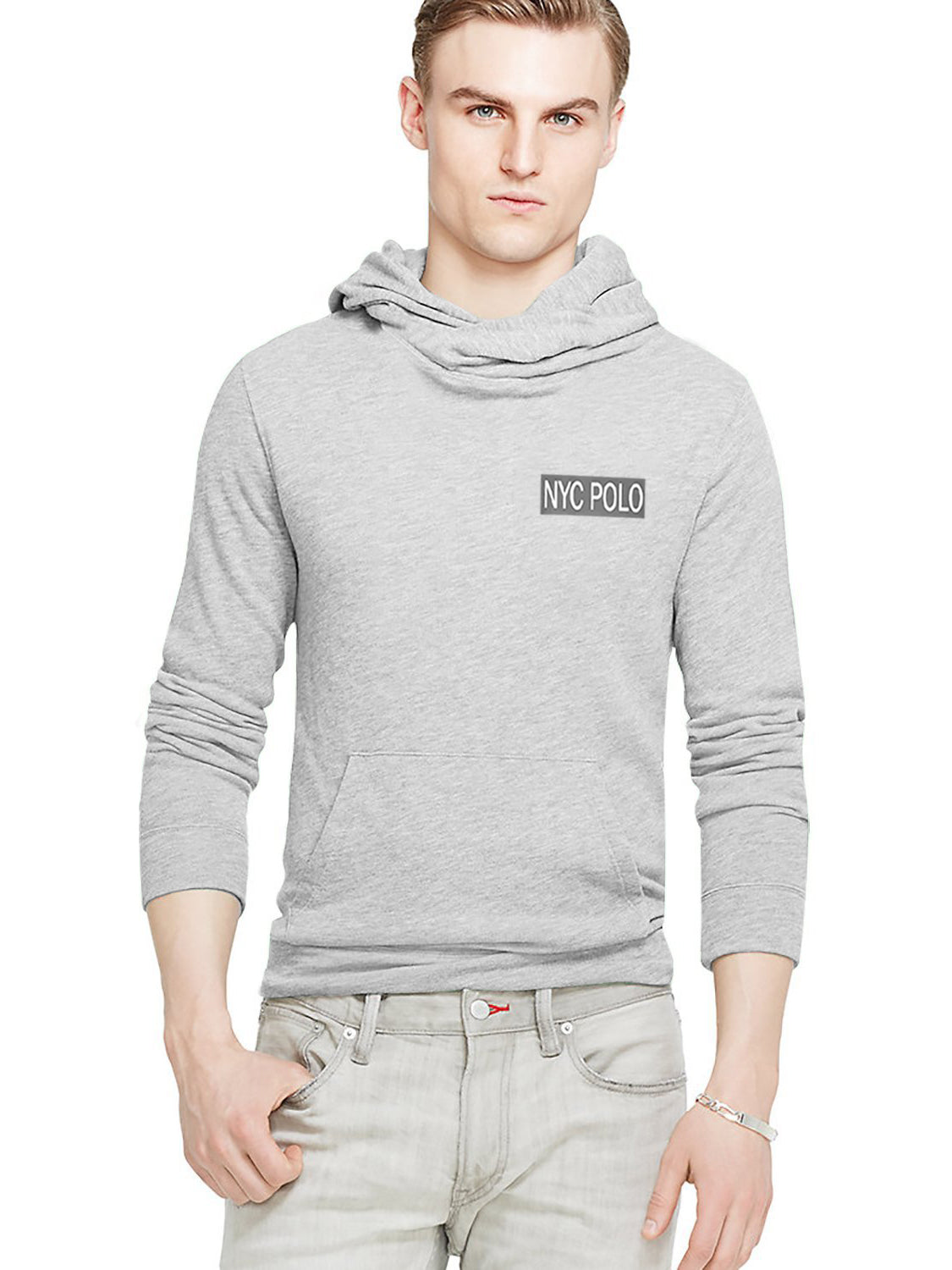 Nyc Polo Fleece Shawl Collar Pullover Hoodie For Men-Grey Melange-SP1482