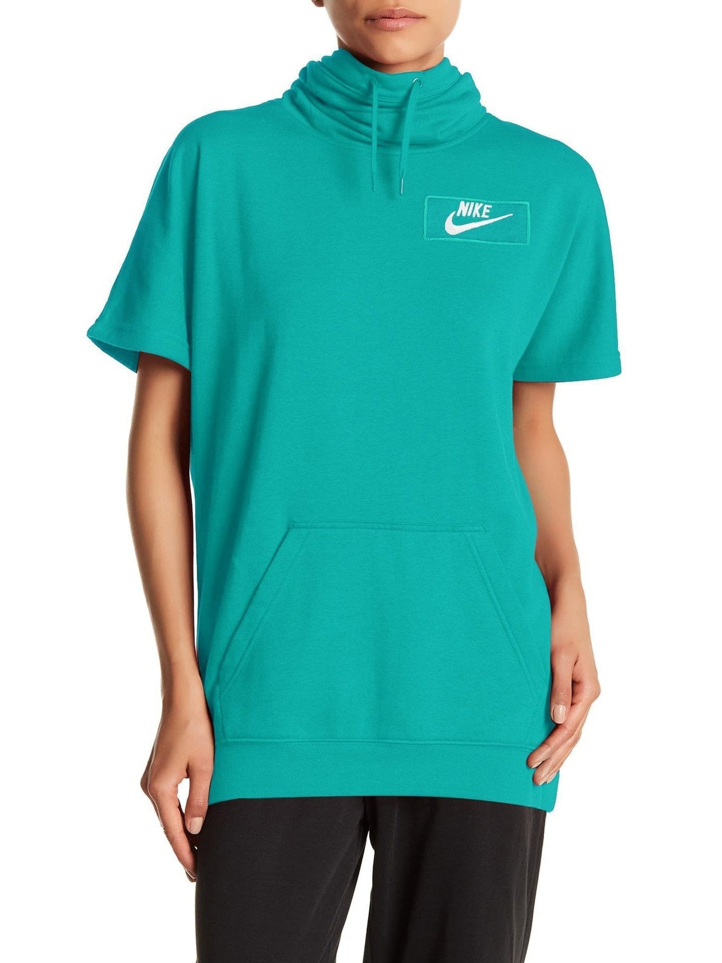NK Fleece Short Sleeve Hoodie For Ladies-Cyan Blue-BR993