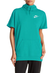 NK Fleece Short Sleeve Hoodie For Ladies-Cyan Blue-BR993