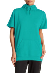 NK Fleece Short Sleeve Hoodie For Ladies-Cyan Blue-BR993