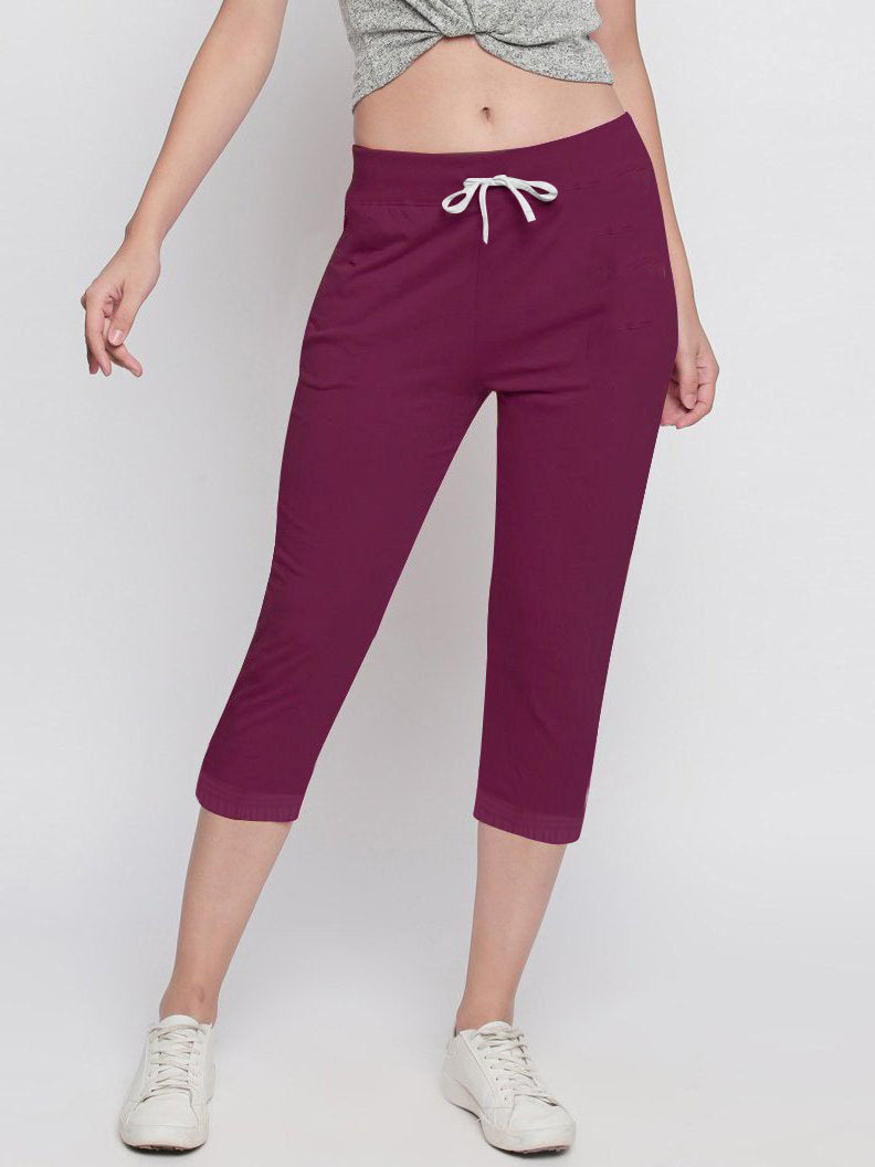 NK Fleece Gathering Bottom Capri For Ladies-Magenta-SP2013