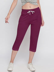 NK Fleece Gathering Bottom Capri For Ladies-Magenta-SP2013