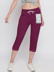 NK Fleece Gathering Bottom Capri For Ladies-Magenta-SP2013