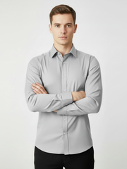 Rawgear 4 Side Lycra Slim Fit Long Sleeve Casual Shirt For Men-Light Grey-RG03