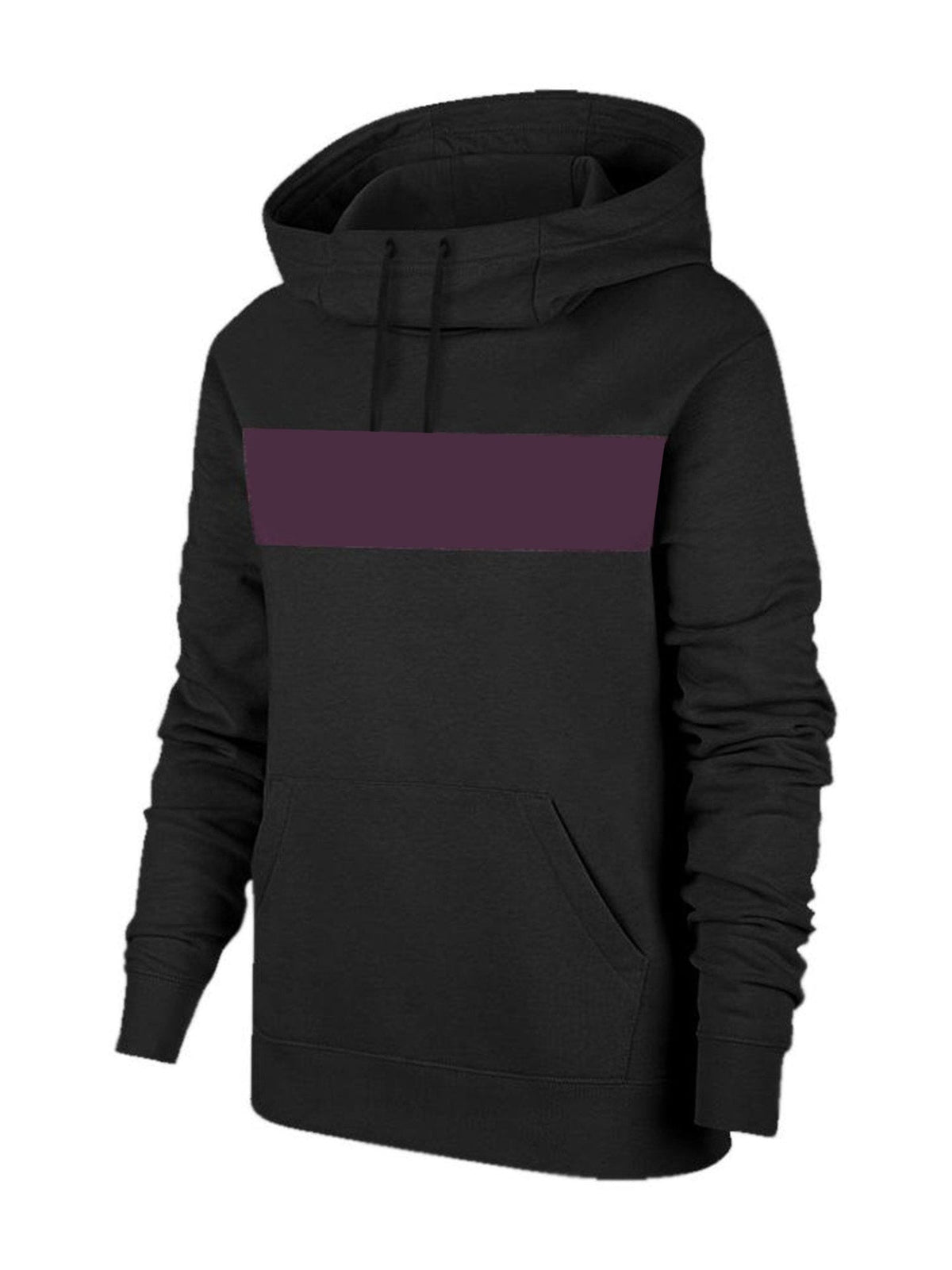 P&B Fleece Pullover Hoodie For Men-Black With  Burgundy Melange Panel-SP637