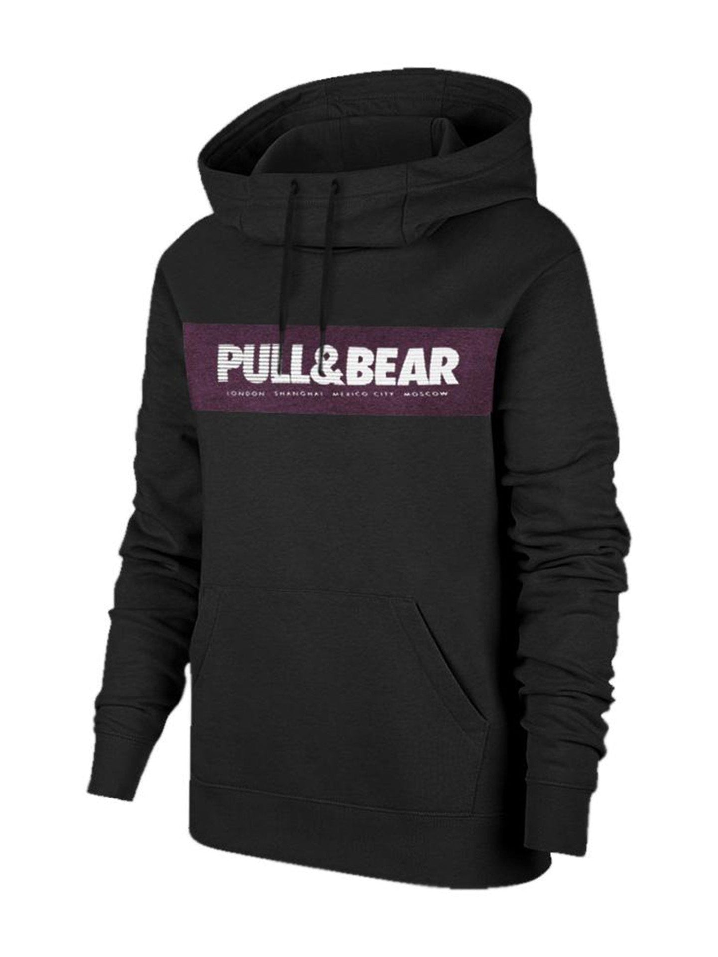 P&B Fleece Pullover Hoodie For Men-Black With  Burgundy Melange Panel-SP637