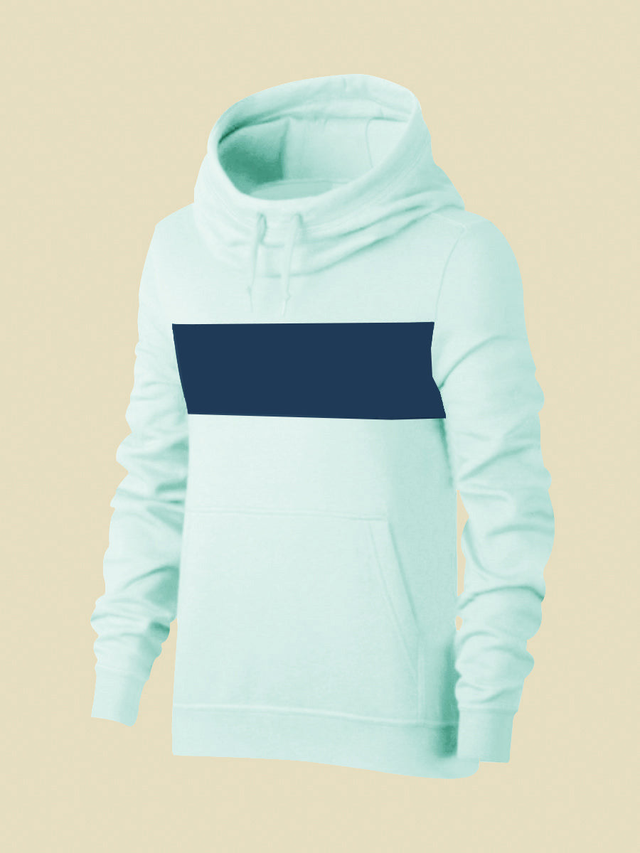 P&B Fleece Pullover Hoodie For Men-Sky With Navy Panel-SP736