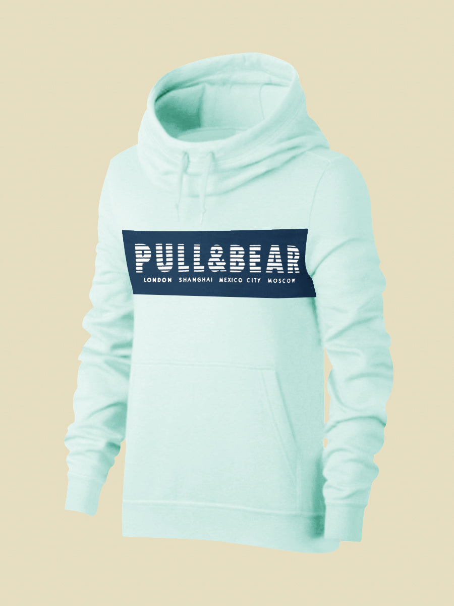 P&B Fleece Pullover Hoodie For Men-Sky With Navy Panel-SP736