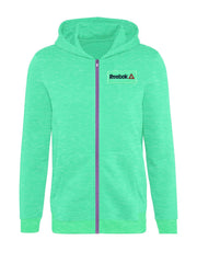 RB Fleece Zipper Hoodie For Men-Green Melange With Navy Embroidery-BE08