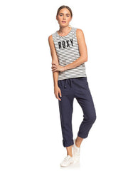 Roxy Sleeveless Crew Neck Single Jersey Strech Blouse For Ladies-White With Stripes-SP1909