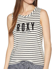 Roxy Sleeveless Crew Neck Single Jersey Strech Blouse For Ladies-White With Stripes-SP1909