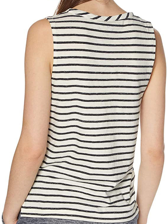 Roxy Sleeveless Crew Neck Single Jersey Strech Blouse For Ladies-White With Stripes-SP1909