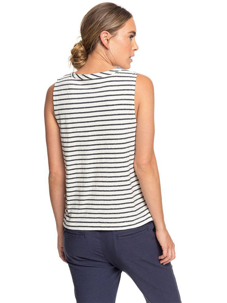 Roxy Sleeveless Crew Neck Single Jersey Strech Blouse For Ladies-White With Stripes-SP1909