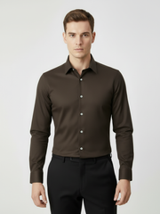 Rawgear 4 Side Lycra Slim Fit Long Sleeve Casual Shirt For Men-Dark Brown-RG04