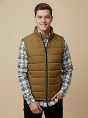 Payper Winter Sleeveless Zipper Mockneck Jacket For Men-Light Brown-PH25