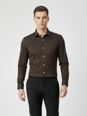 Rawgear 4 Side Lycra Slim Fit Long Sleeve Casual Shirt For Men-Dark Brown-RG04