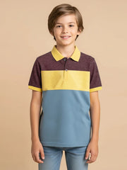 NXT Summer P.Q Polo Shirt For Kids-Bond Blue with Yellow & Burgundy-SP1690/RT2407